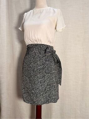 Express Black and White Tweed Pencil Skirt with Side Bow